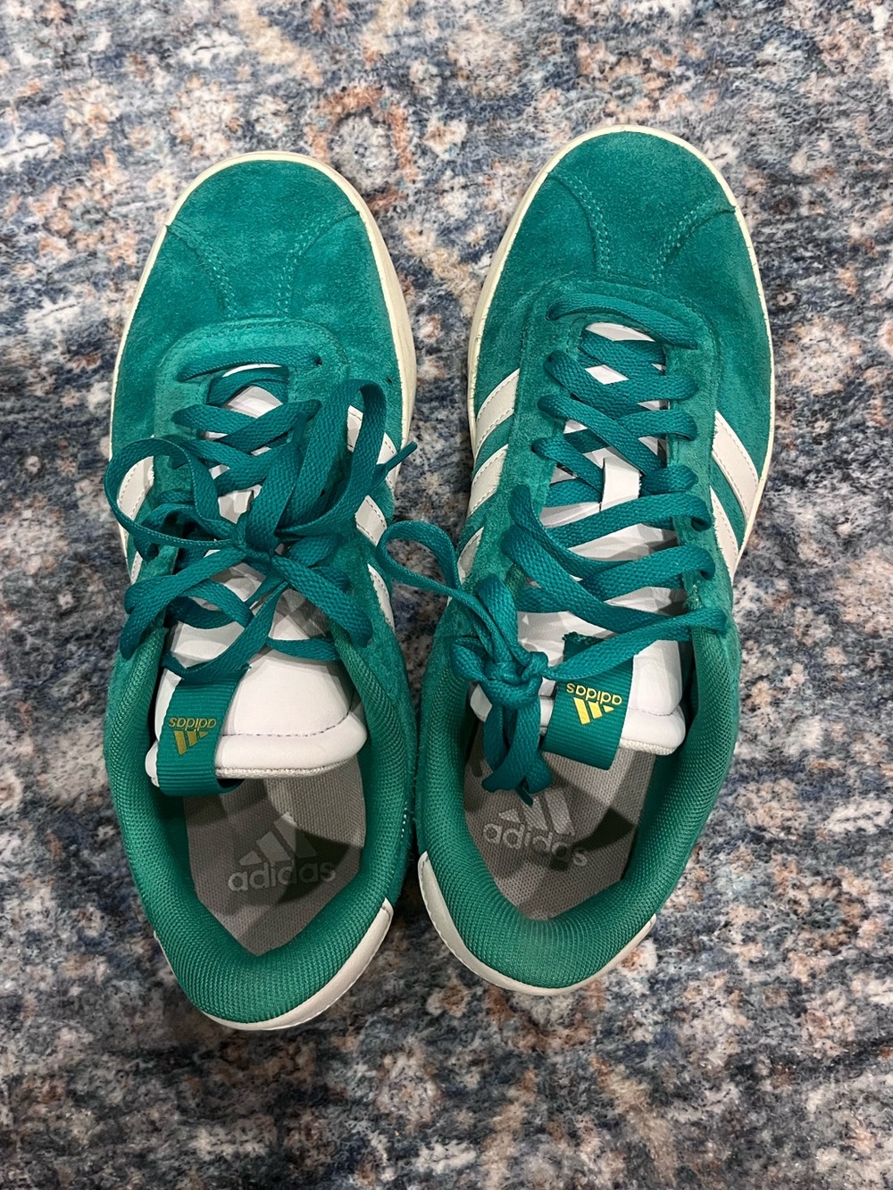Adidas Green Suede Sneakers with White Stripes